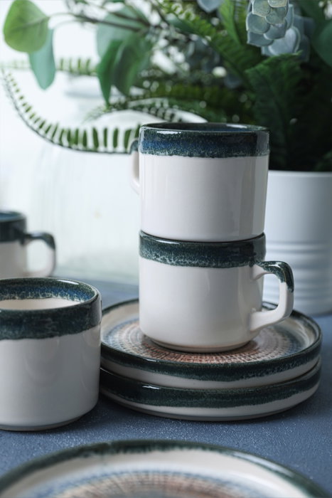 Hermia Juego de tazas de té Blanco y azul oscuro (12 piezas)